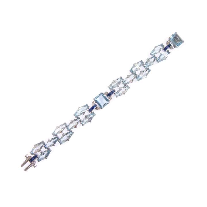 Mid-20th century aquamarine, diamond and sapphire bracelet